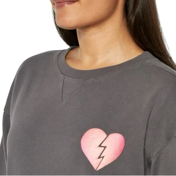 Wildfox I Wish It Was Saturday Grey Sweatshirt Heart Graphic 💔 Size Large - Picture 3 of 10